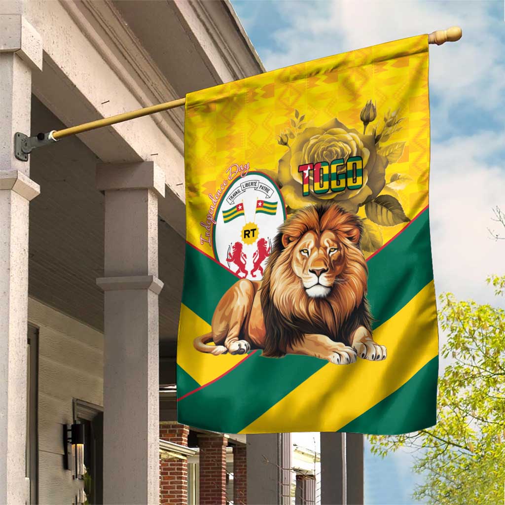 Happy Togo Independence Day Garden Flag Lion With Coat Of Arms - Kente Pattern LT15