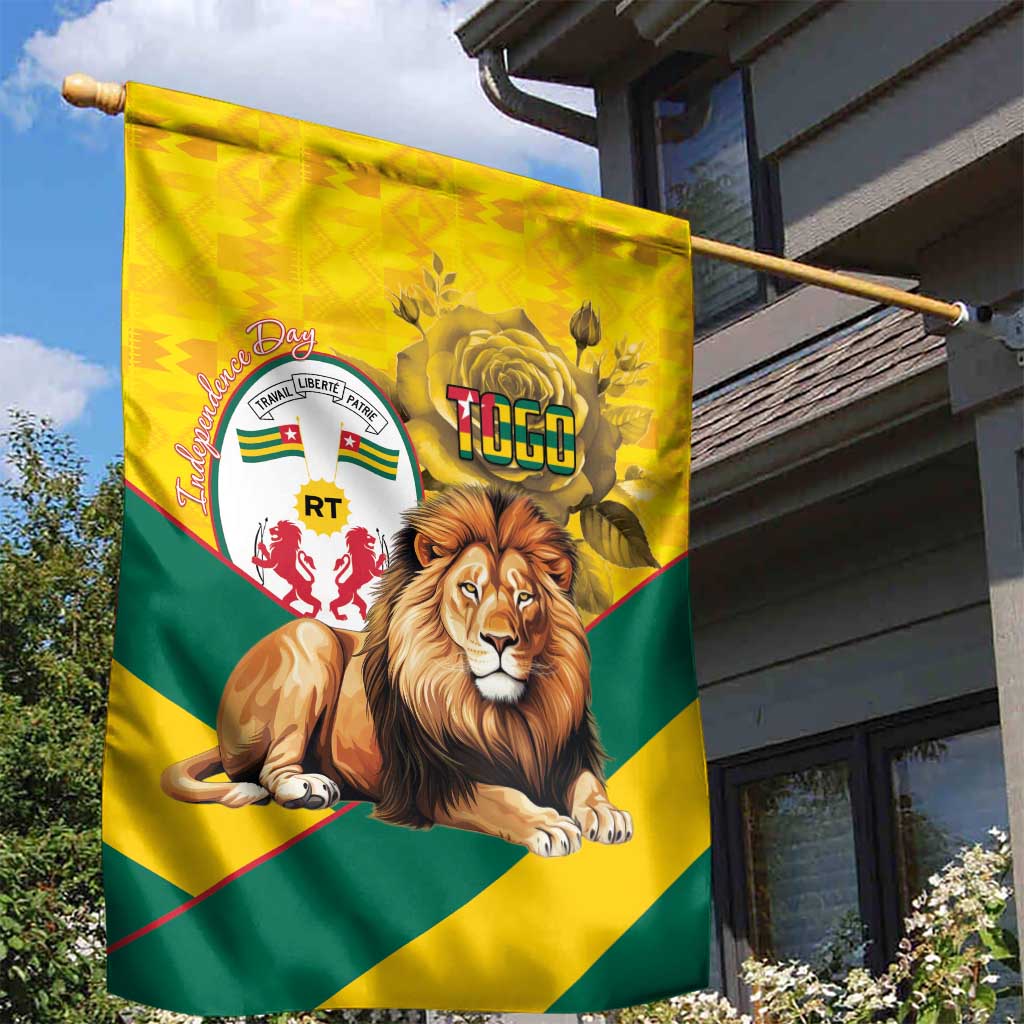Happy Togo Independence Day Garden Flag Lion With Coat Of Arms - Kente Pattern LT15