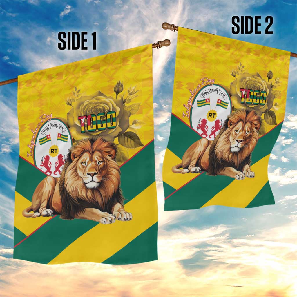 Happy Togo Independence Day Garden Flag Lion With Coat Of Arms - Kente Pattern LT15