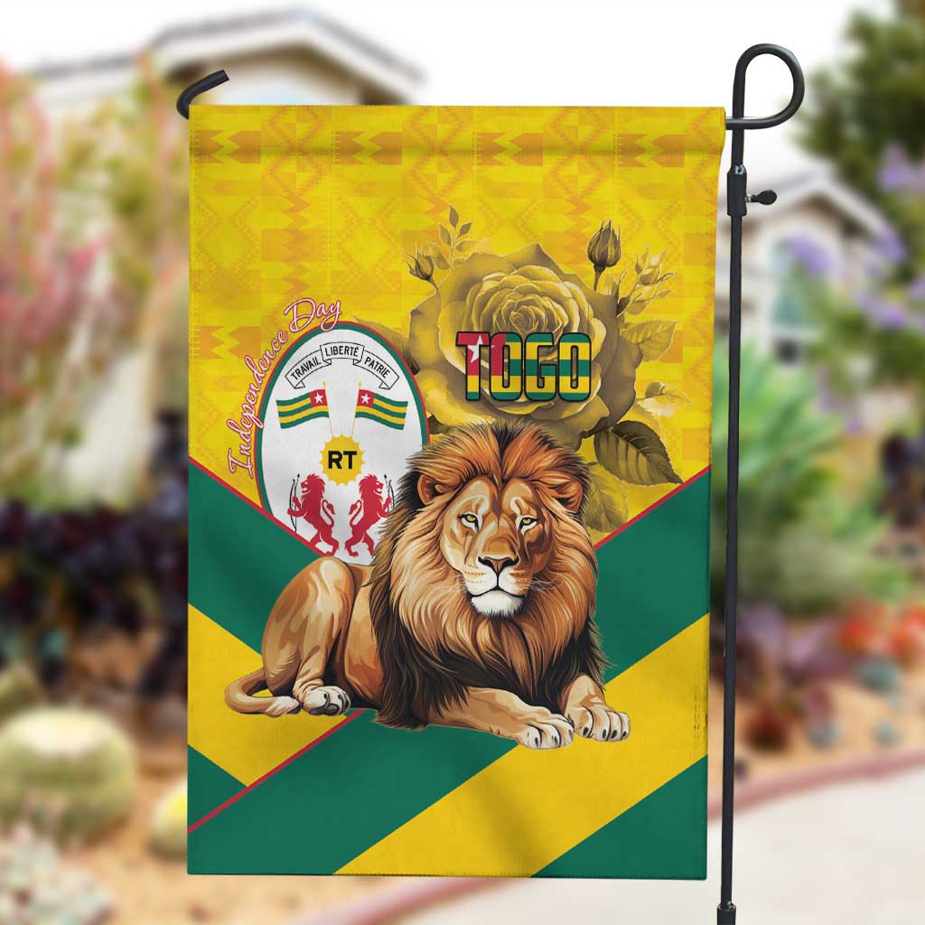 Happy Togo Independence Day Garden Flag Lion With Coat Of Arms - Kente Pattern LT15