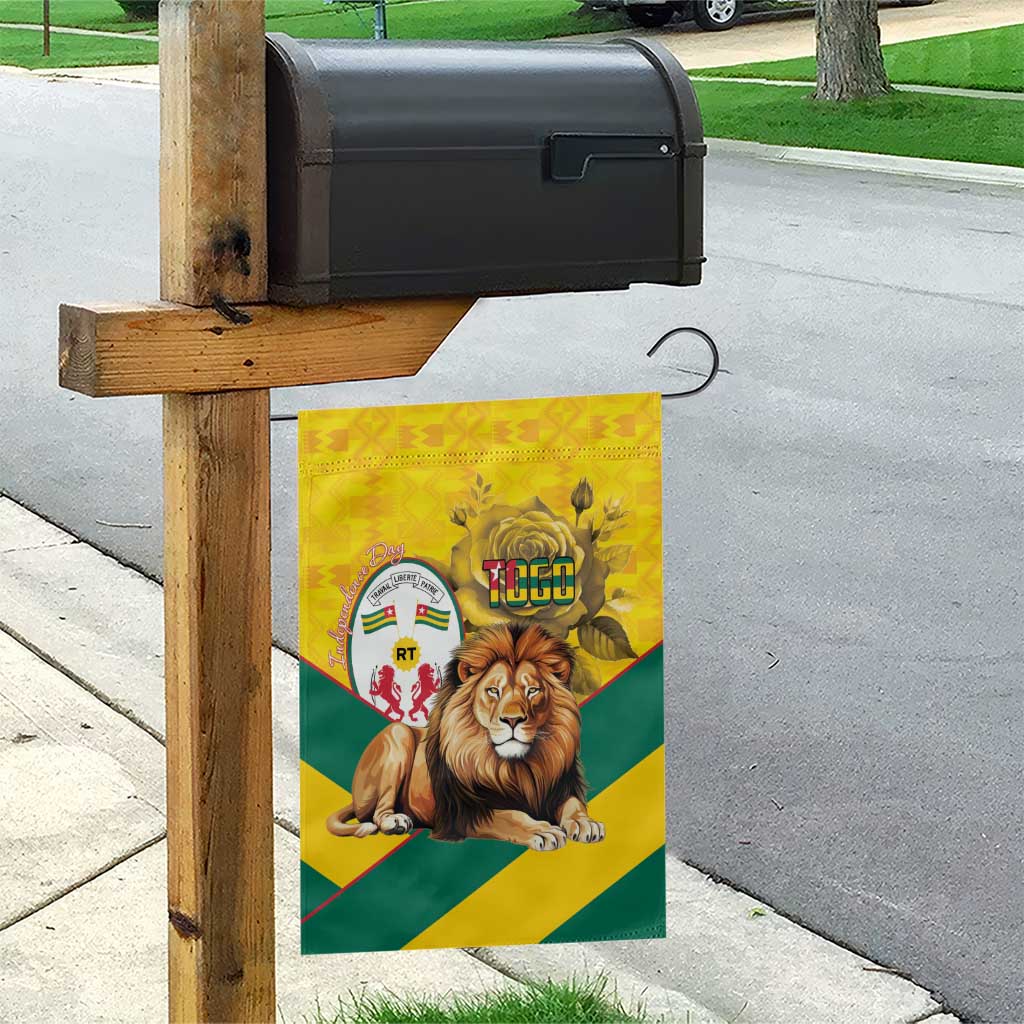 Happy Togo Independence Day Garden Flag Lion With Coat Of Arms - Kente Pattern LT15