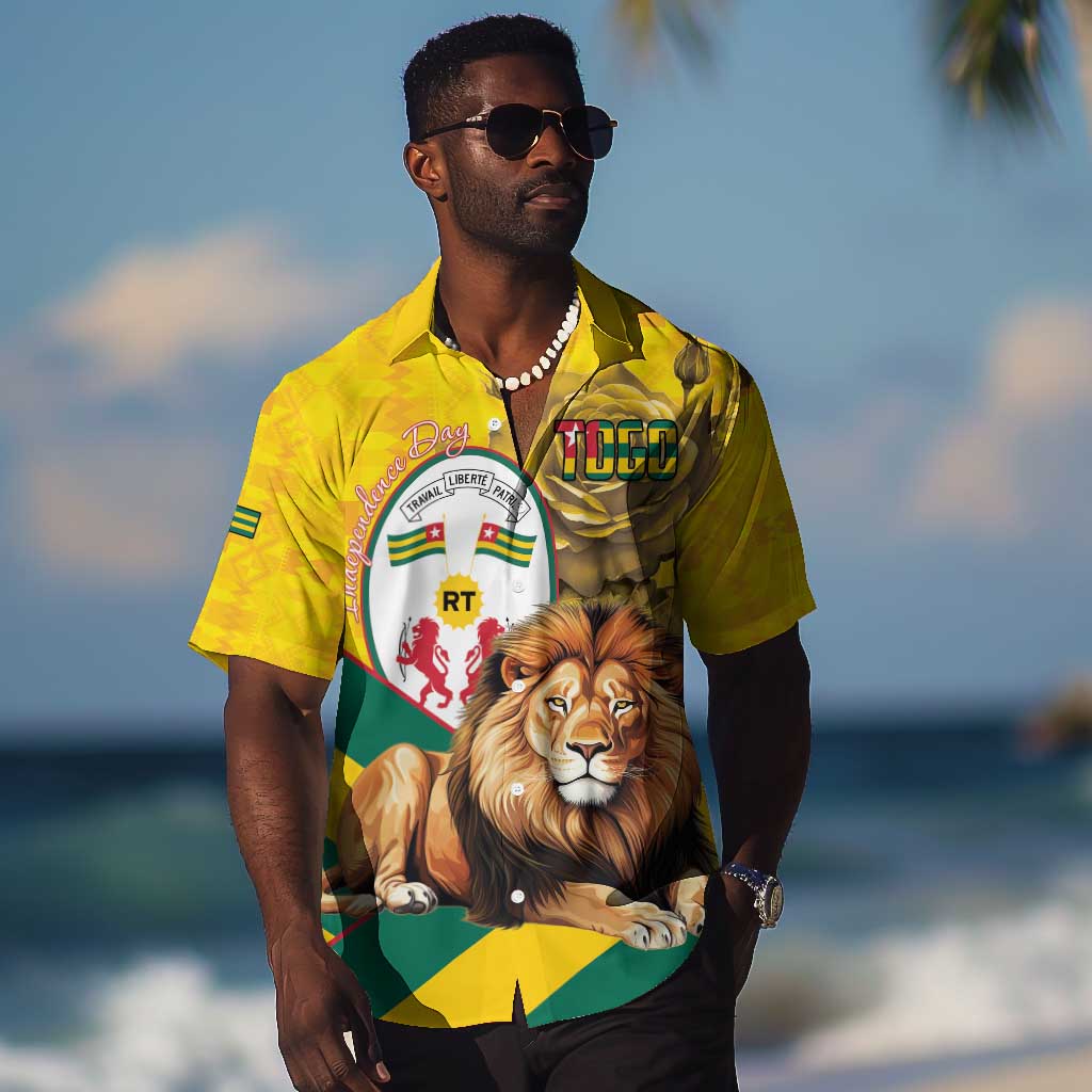 Happy Togo Independence Day Hawaiian Shirt Lion With Coat Of Arms - Kente Pattern LT15