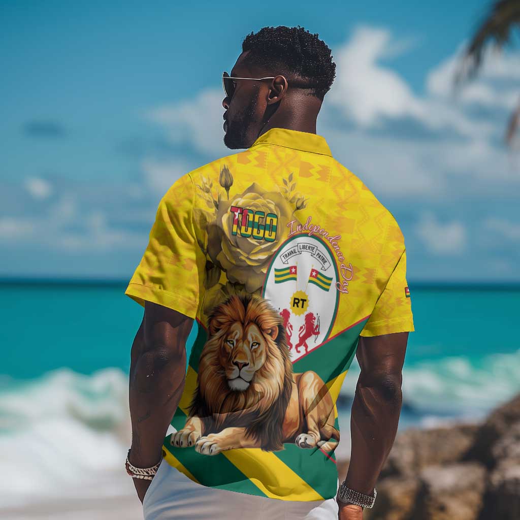 Happy Togo Independence Day Hawaiian Shirt Lion With Coat Of Arms - Kente Pattern LT15