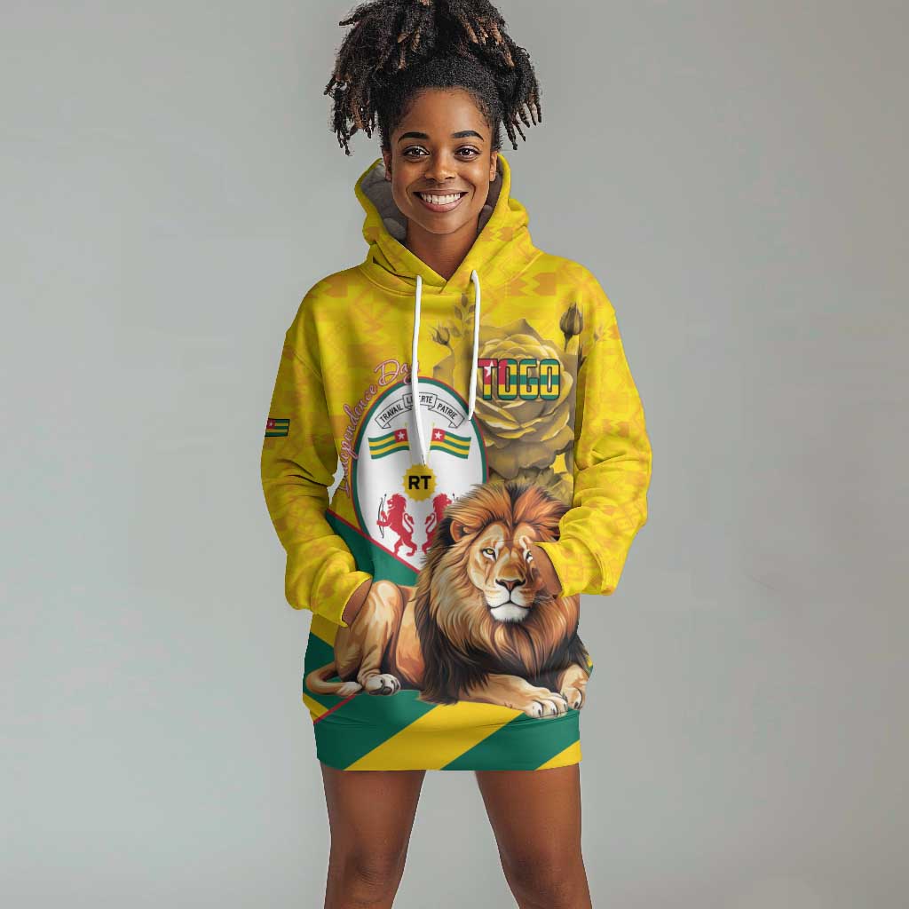 Happy Togo Independence Day Hoodie Dress Lion With Coat Of Arms - Kente Pattern LT15