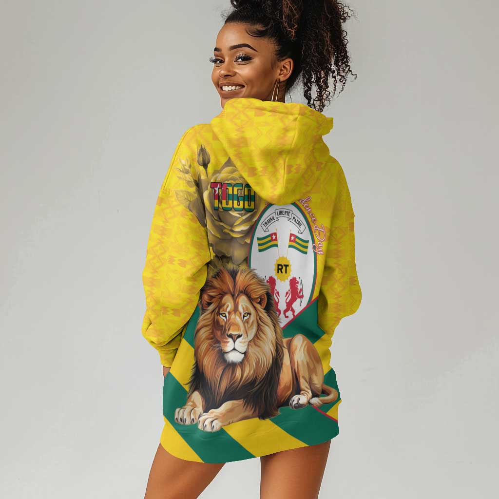 Happy Togo Independence Day Hoodie Dress Lion With Coat Of Arms - Kente Pattern LT15