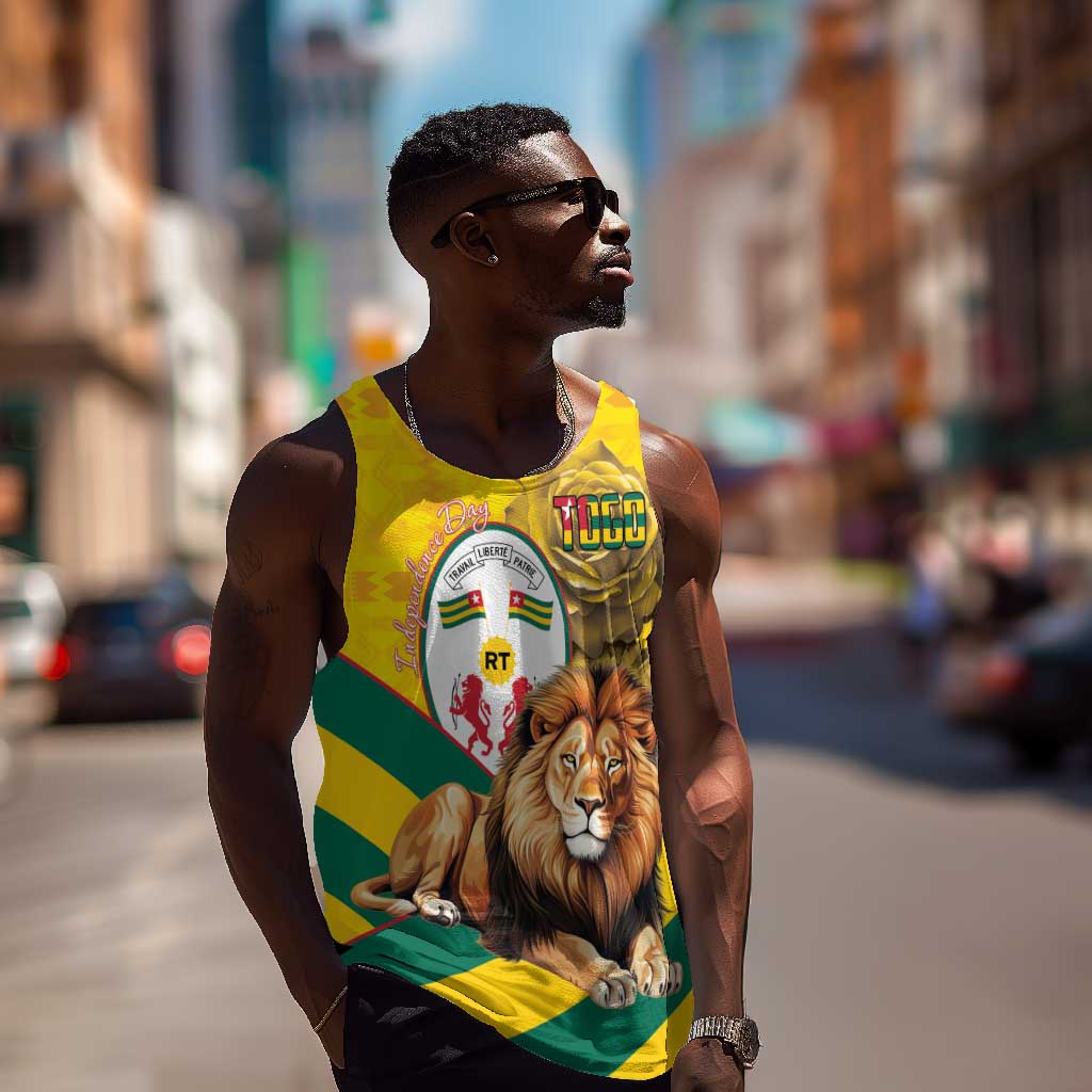 Happy Togo Independence Day Men Tank Top Lion With Coat Of Arms - Kente Pattern LT15