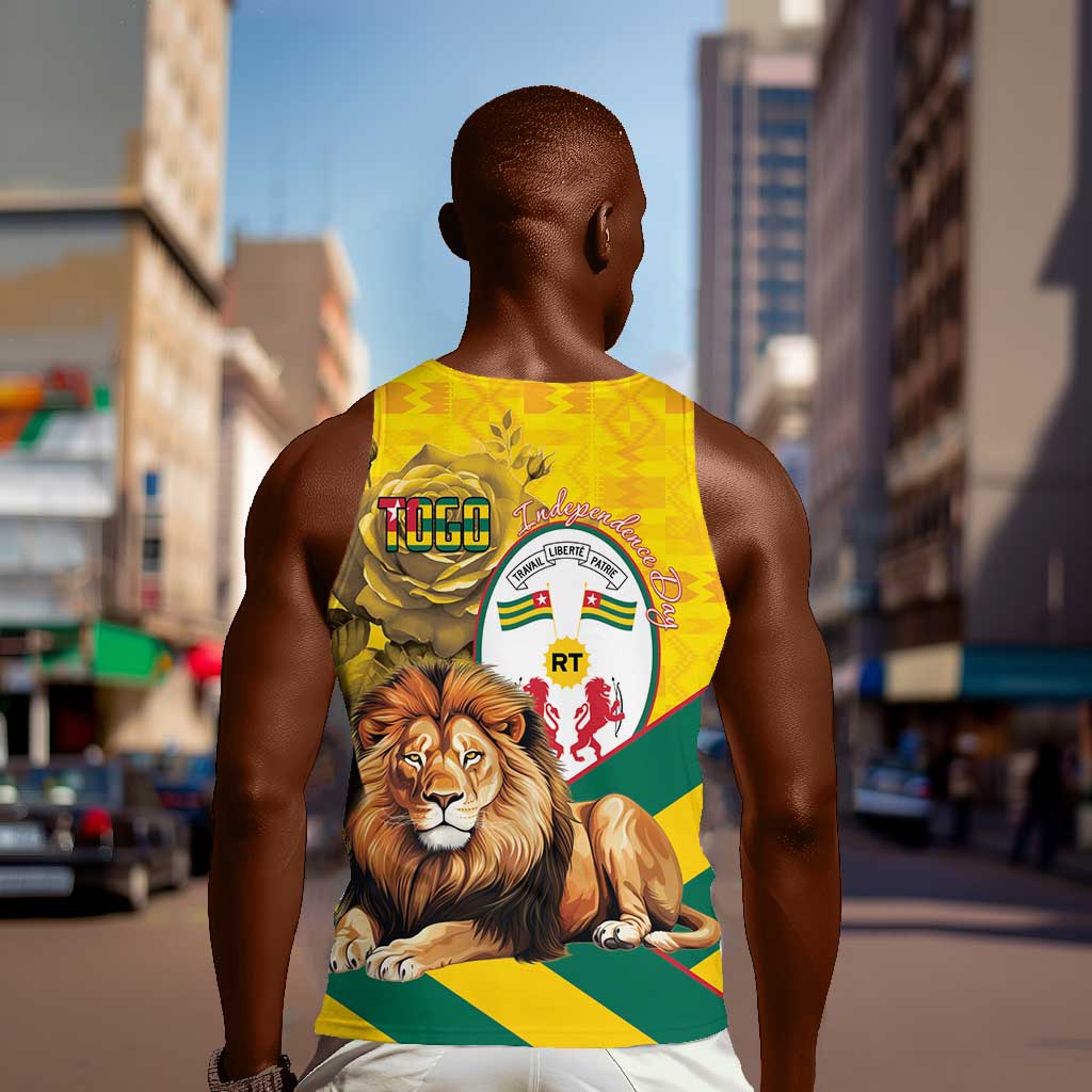 Happy Togo Independence Day Men Tank Top Lion With Coat Of Arms - Kente Pattern LT15