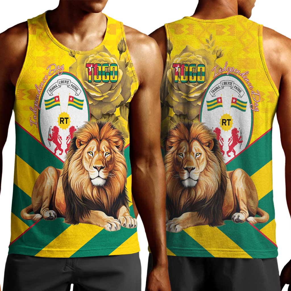 Happy Togo Independence Day Men Tank Top Lion With Coat Of Arms - Kente Pattern LT15