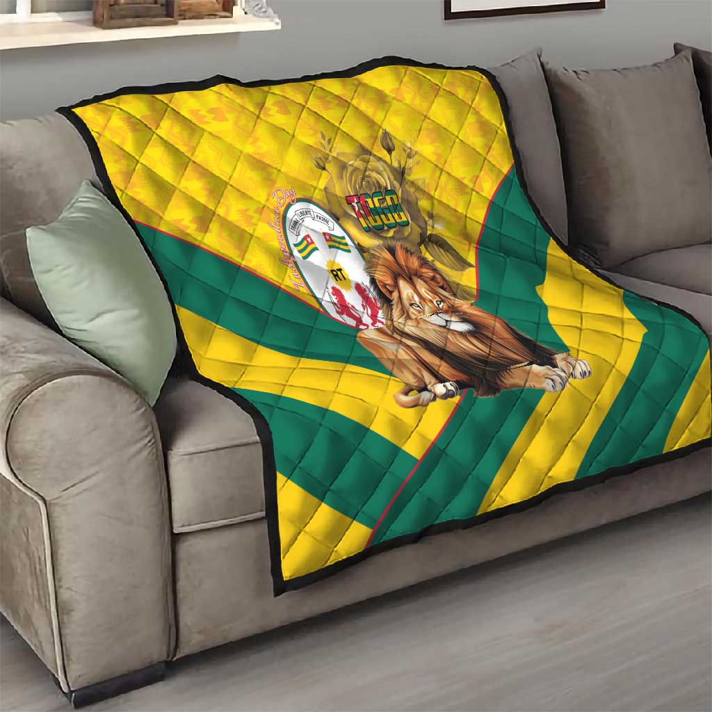 Happy Togo Independence Day Quilt Lion With Coat Of Arms - Kente Pattern LT15
