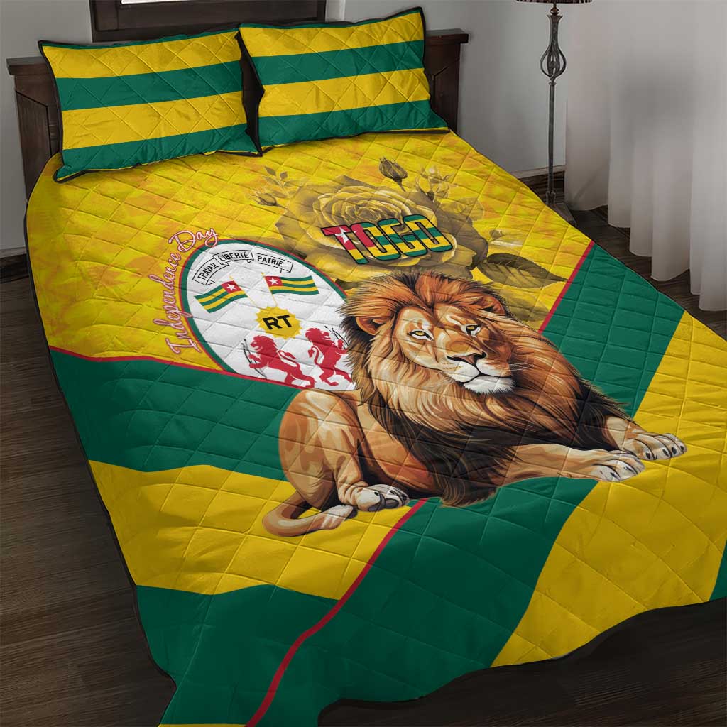 Happy Togo Independence Day Quilt Bed Set Lion With Coat Of Arms - Kente Pattern LT15