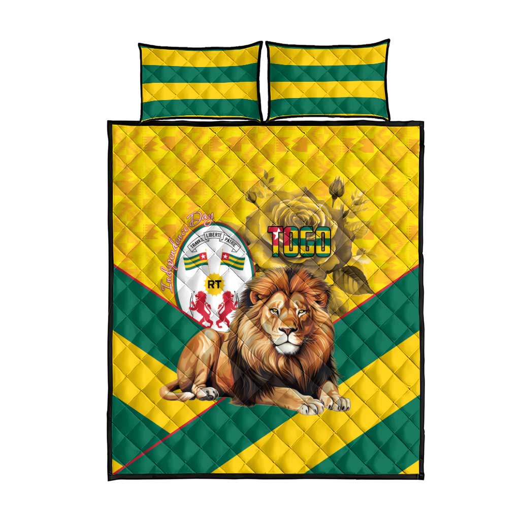 Happy Togo Independence Day Quilt Bed Set Lion With Coat Of Arms - Kente Pattern LT15