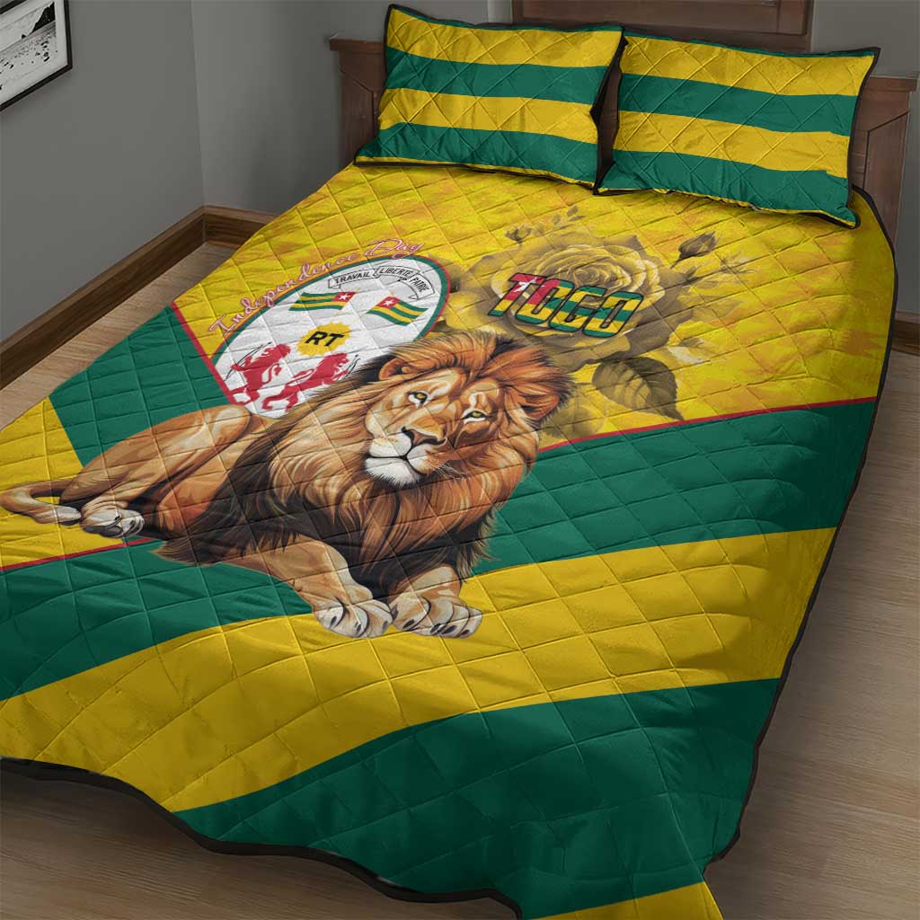Happy Togo Independence Day Quilt Bed Set Lion With Coat Of Arms - Kente Pattern LT15