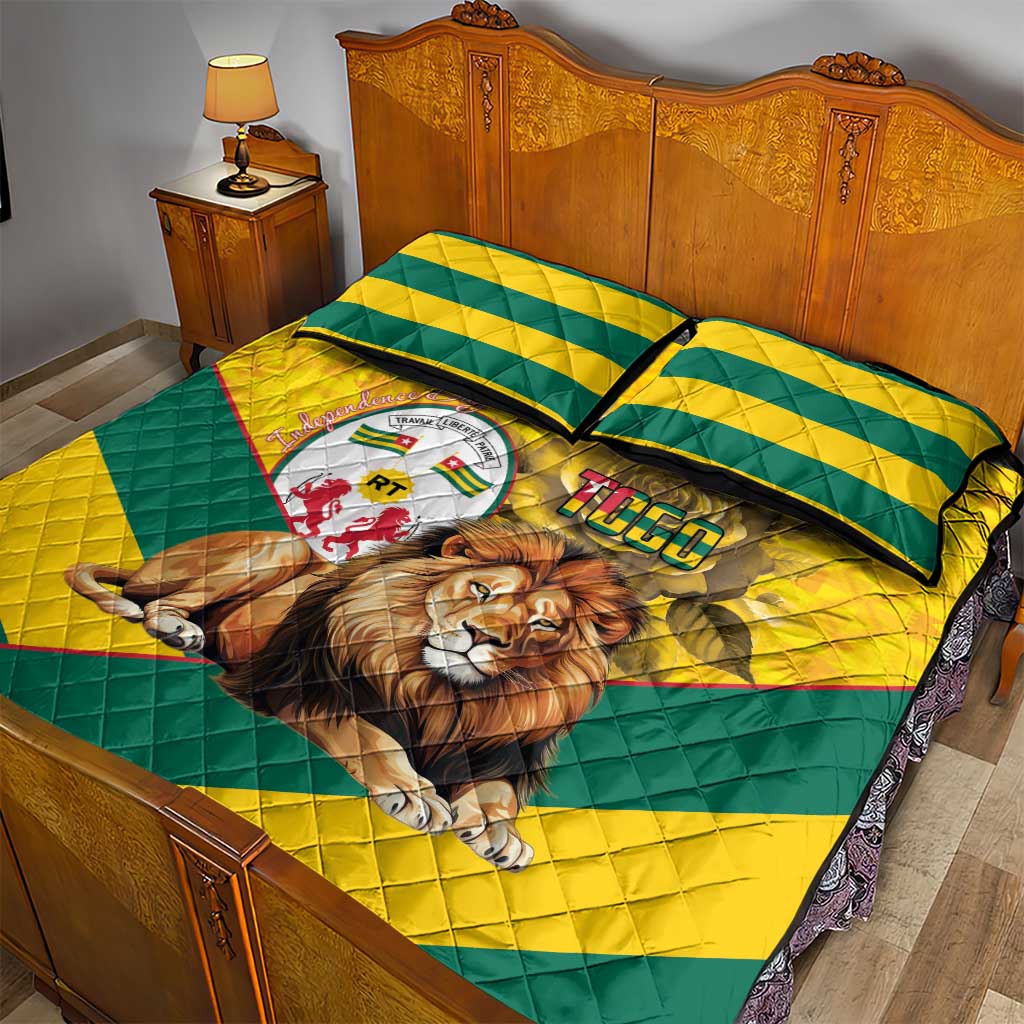 Happy Togo Independence Day Quilt Bed Set Lion With Coat Of Arms - Kente Pattern LT15
