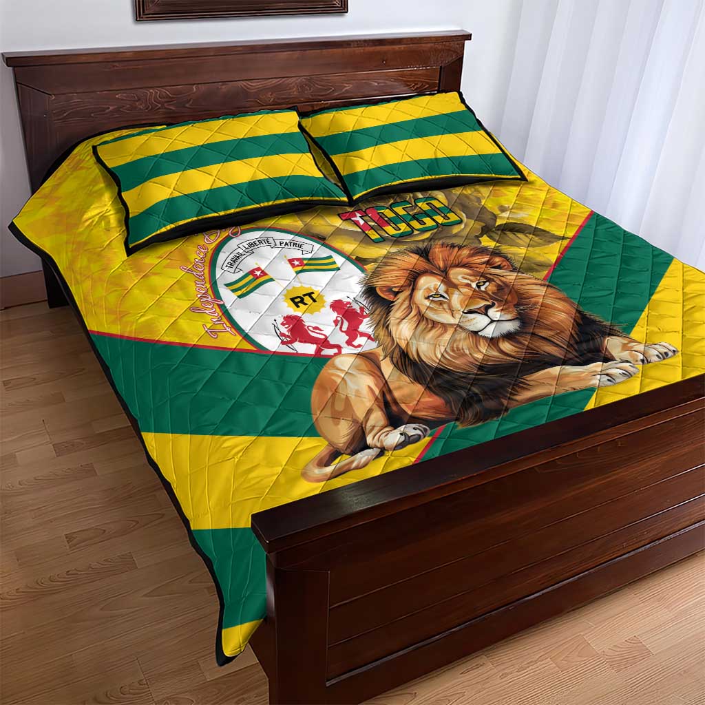 Happy Togo Independence Day Quilt Bed Set Lion With Coat Of Arms - Kente Pattern LT15