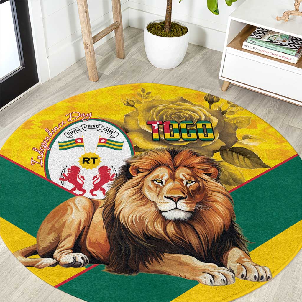 Happy Togo Independence Day Round Carpet Lion With Coat Of Arms - Kente Pattern LT15