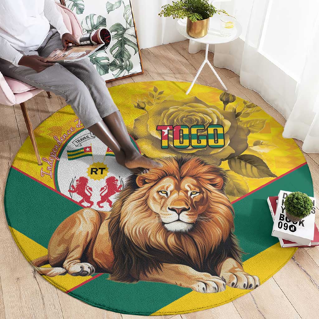 Happy Togo Independence Day Round Carpet Lion With Coat Of Arms - Kente Pattern LT15