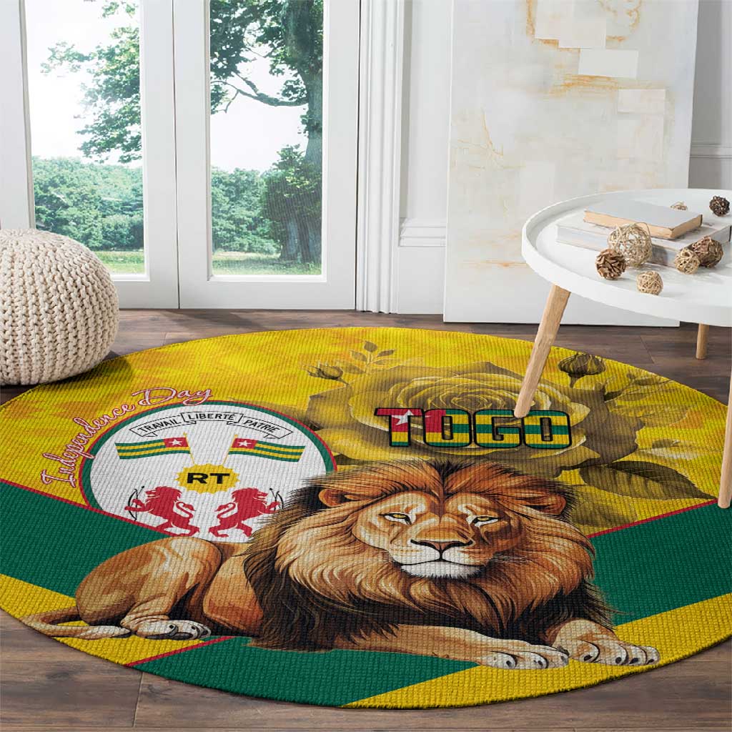 Happy Togo Independence Day Round Carpet Lion With Coat Of Arms - Kente Pattern LT15