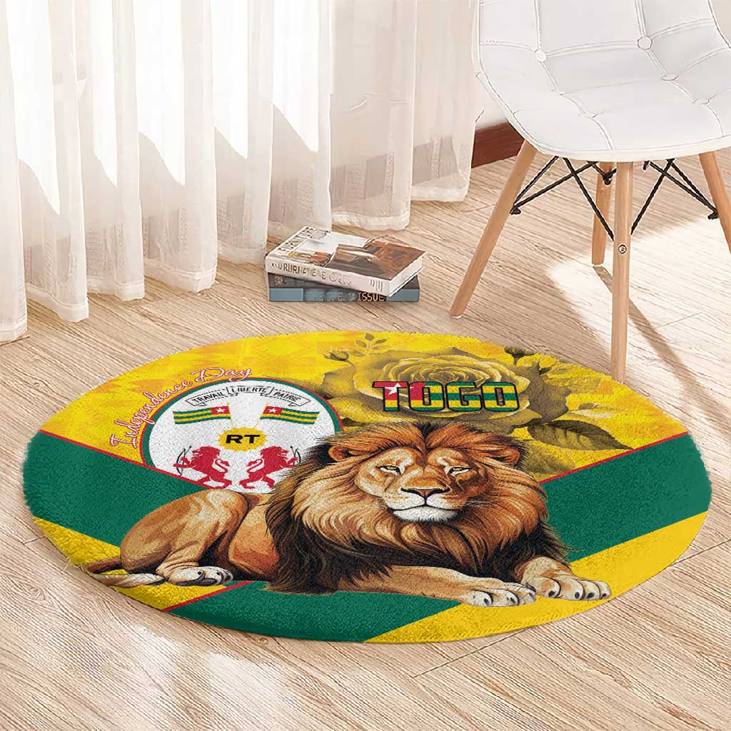 Happy Togo Independence Day Round Carpet Lion With Coat Of Arms - Kente Pattern LT15