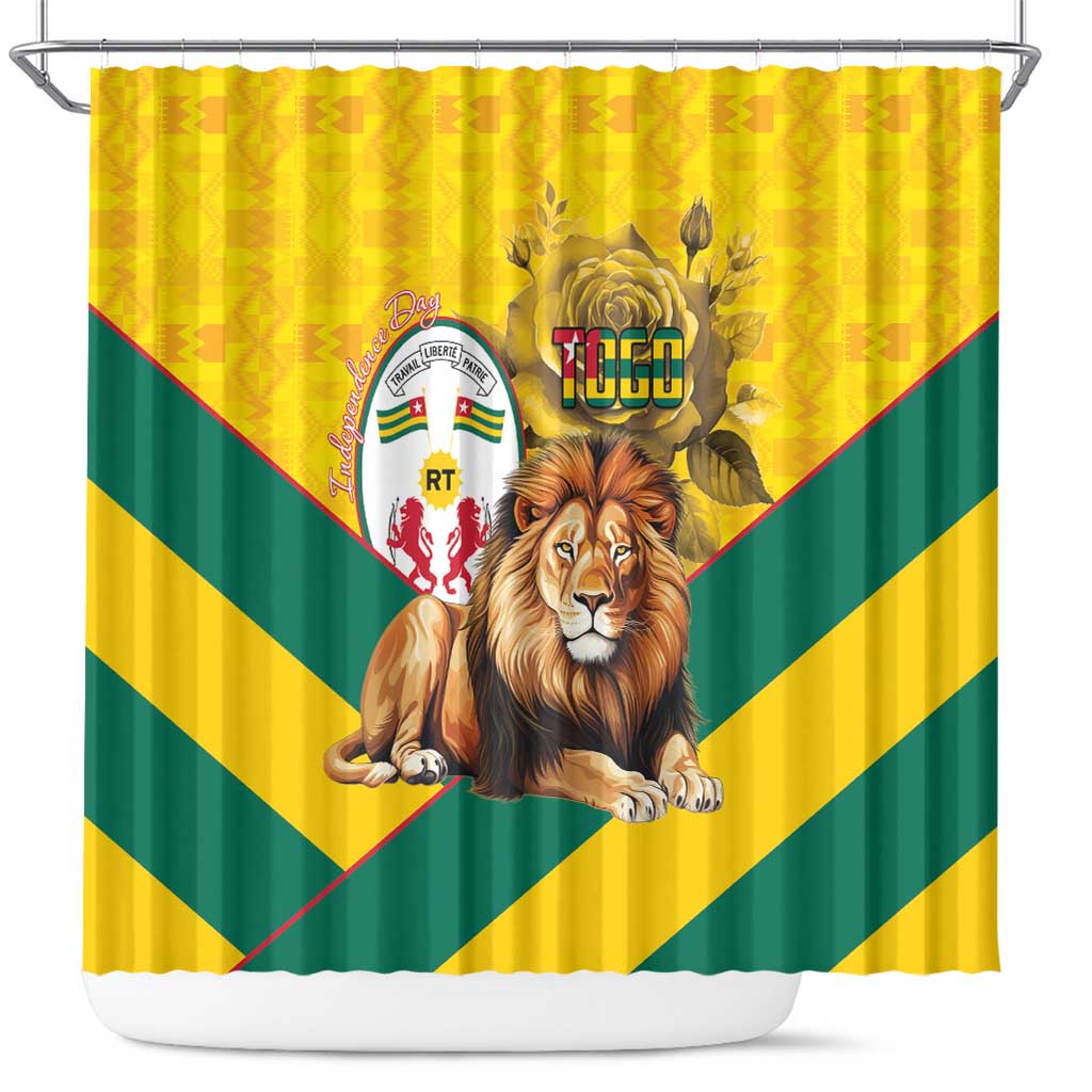 Togo Independence Day Shower Curtain Lion With Coat Of Arms Kente Pattern LT15