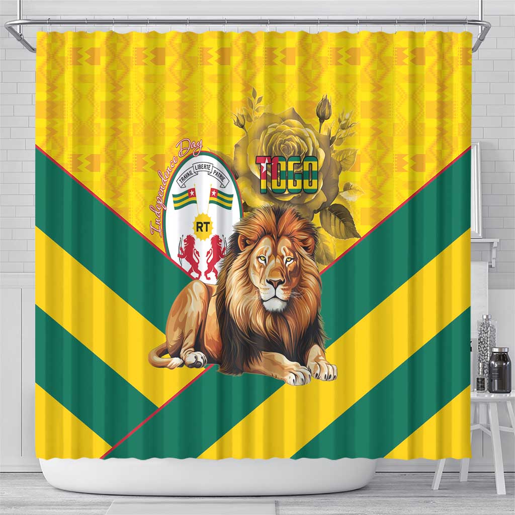 Togo Independence Day Shower Curtain Lion With Coat Of Arms Kente Pattern LT15