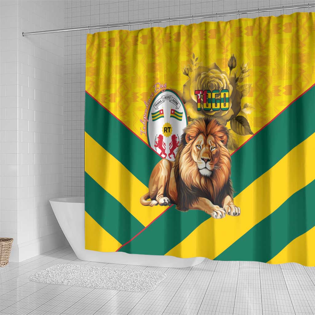 Togo Independence Day Shower Curtain Lion With Coat Of Arms Kente Pattern LT15