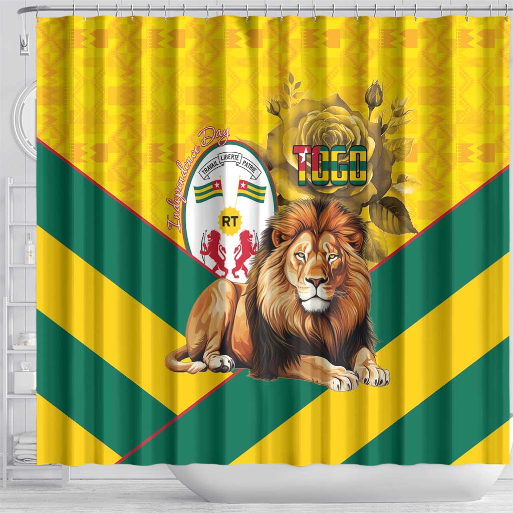 Togo Independence Day Shower Curtain Lion With Coat Of Arms Kente Pattern LT15