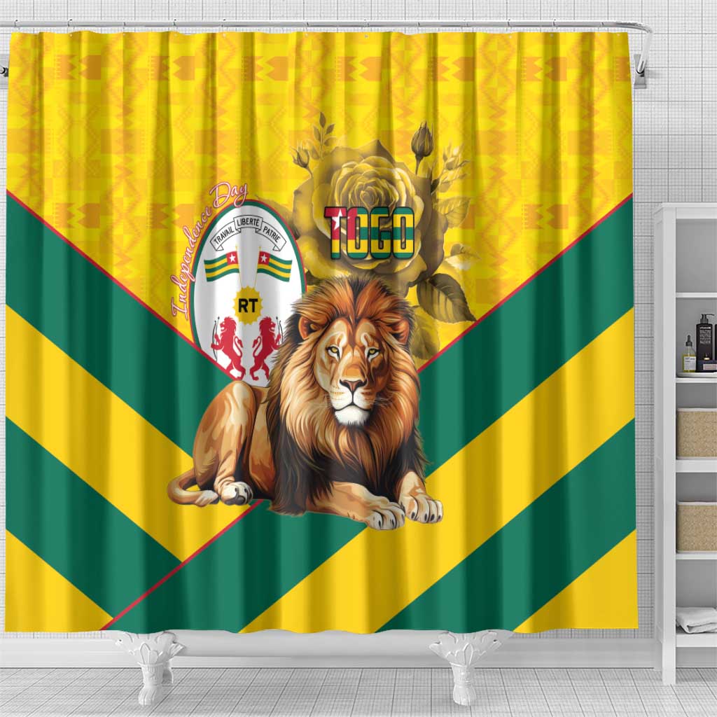 Togo Independence Day Shower Curtain Lion With Coat Of Arms Kente Pattern LT15