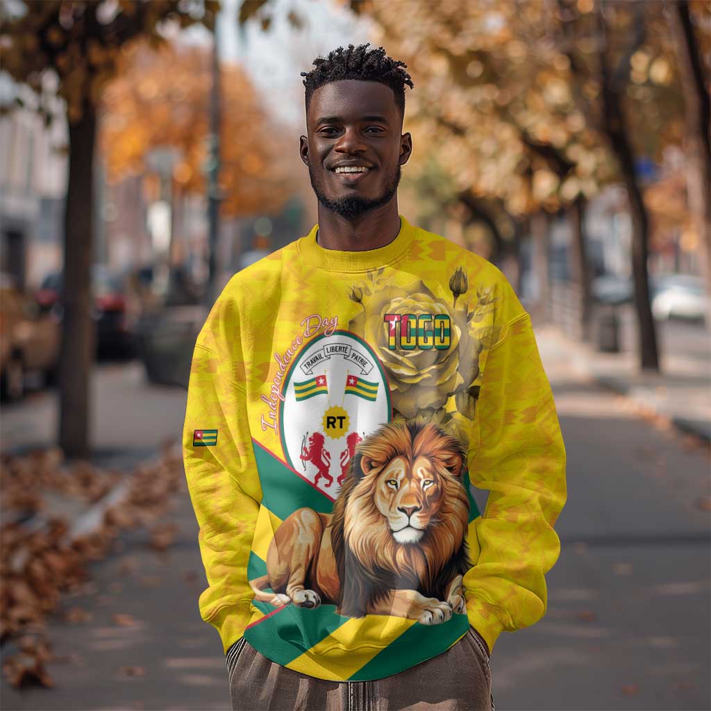Happy Togo Independence Day Sweatshirt Lion With Coat Of Arms - Kente Pattern LT15