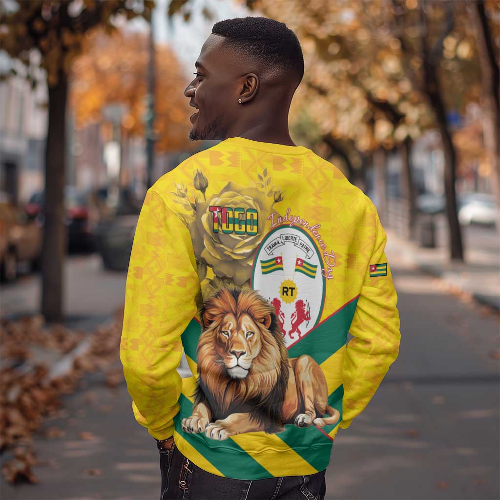 Happy Togo Independence Day Sweatshirt Lion With Coat Of Arms - Kente Pattern LT15