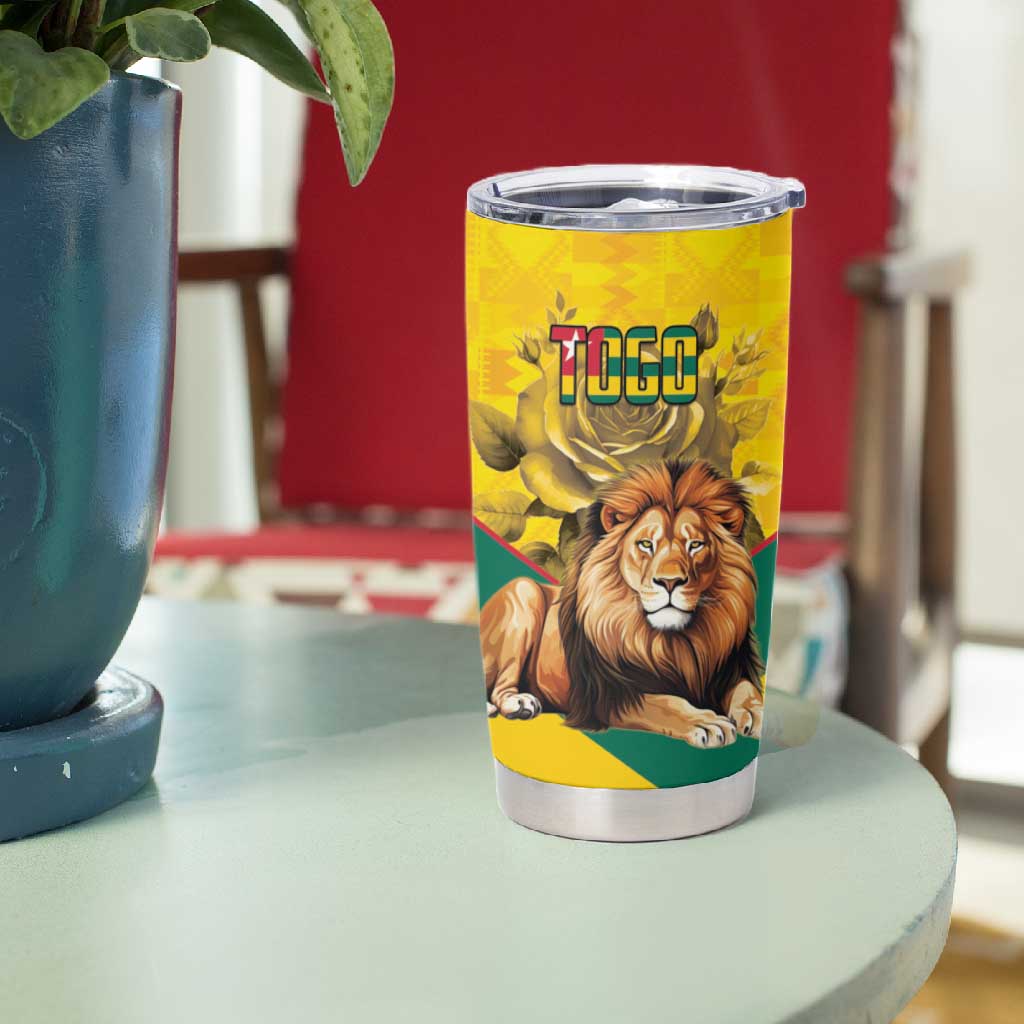 Happy Togo Independence Day Tumbler Cup Lion With Coat Of Arms - Kente Pattern LT15