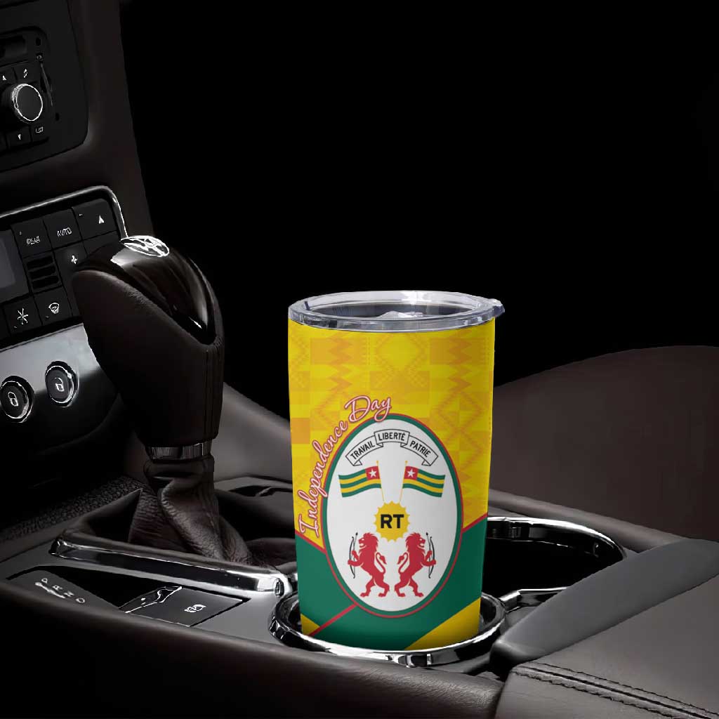 Happy Togo Independence Day Tumbler Cup Lion With Coat Of Arms - Kente Pattern LT15