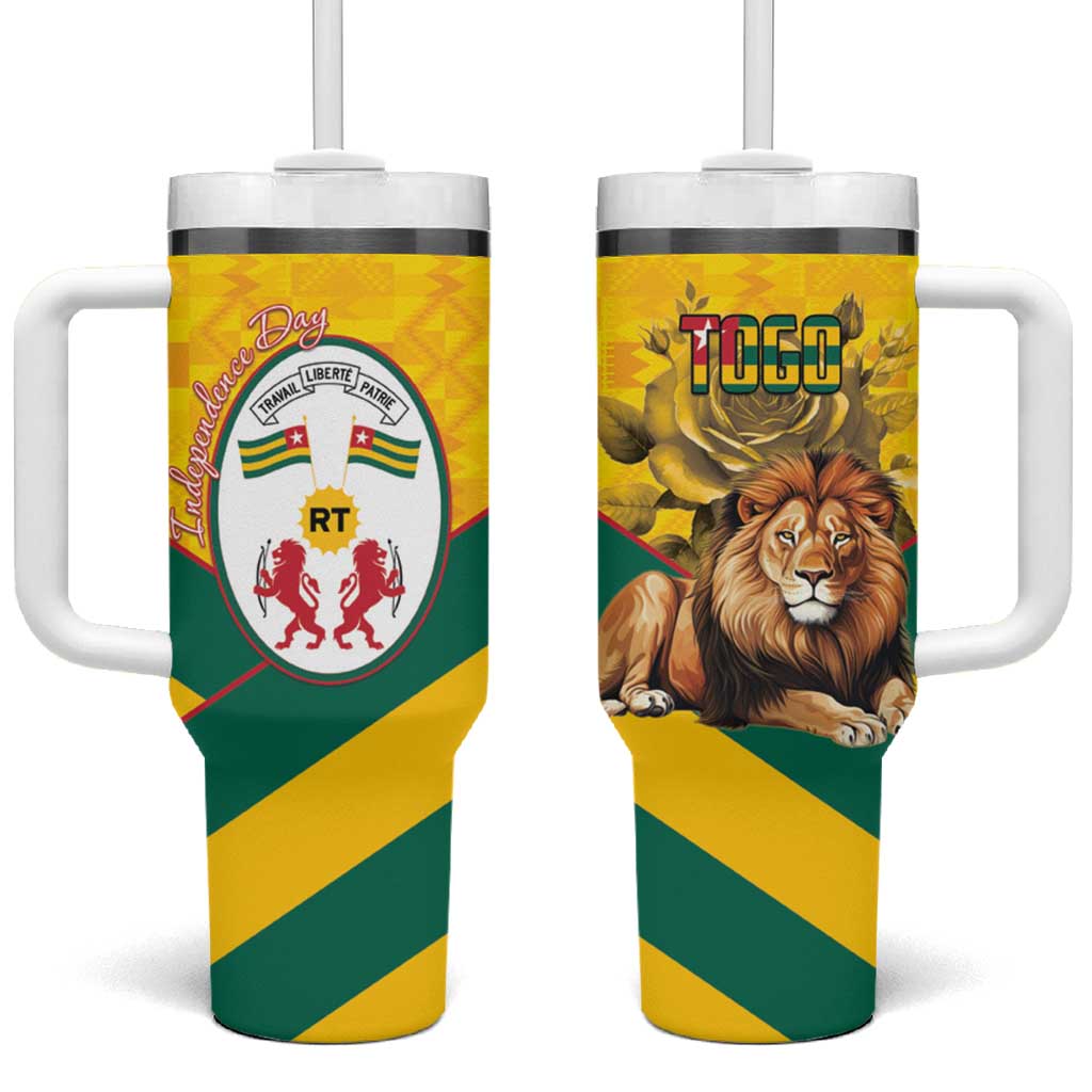 Happy Togo Independence Day Tumbler With Handle Lion With Coat Of Arms - Kente Pattern LT15