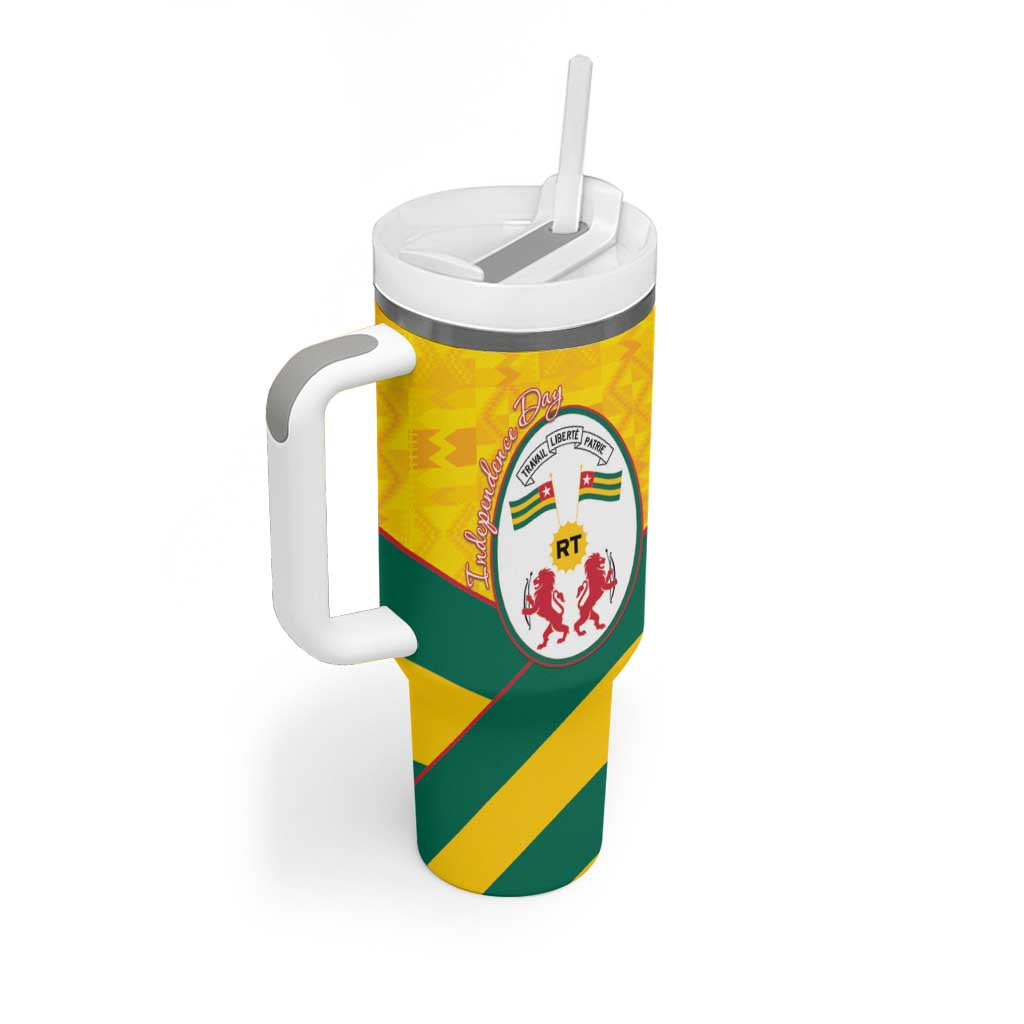 Happy Togo Independence Day Tumbler With Handle Lion With Coat Of Arms - Kente Pattern LT15