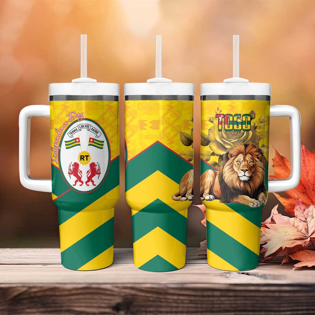 Happy Togo Independence Day Tumbler With Handle Lion With Coat Of Arms - Kente Pattern LT15