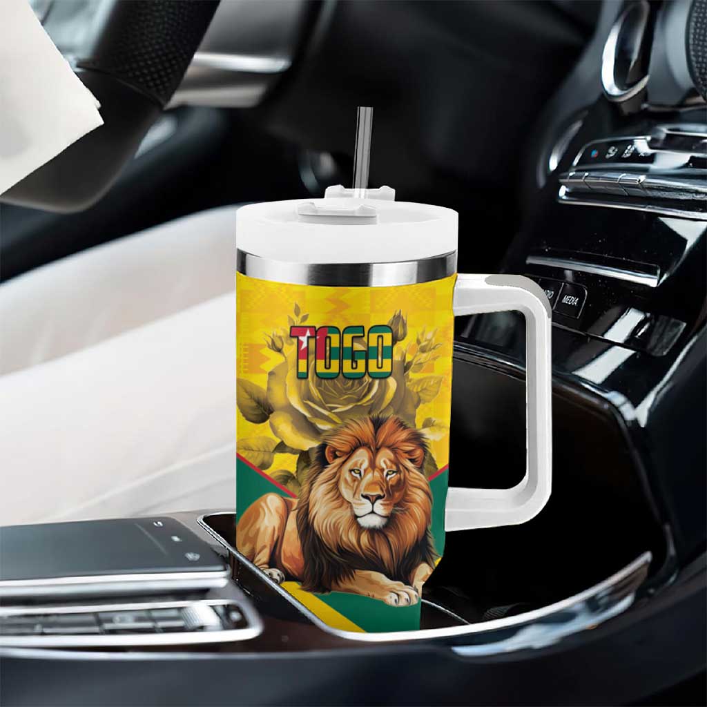 Happy Togo Independence Day Tumbler With Handle Lion With Coat Of Arms - Kente Pattern LT15