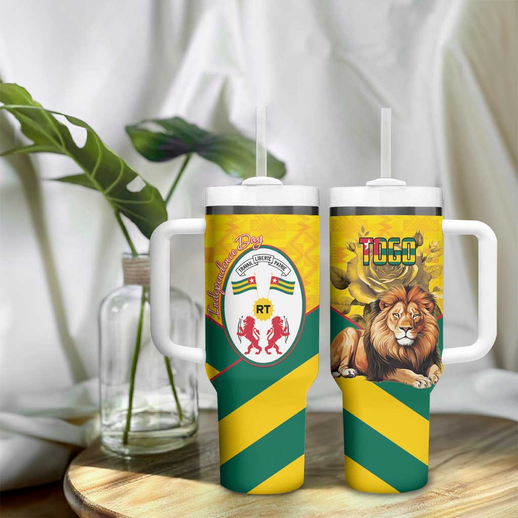 Happy Togo Independence Day Tumbler With Handle Lion With Coat Of Arms - Kente Pattern LT15
