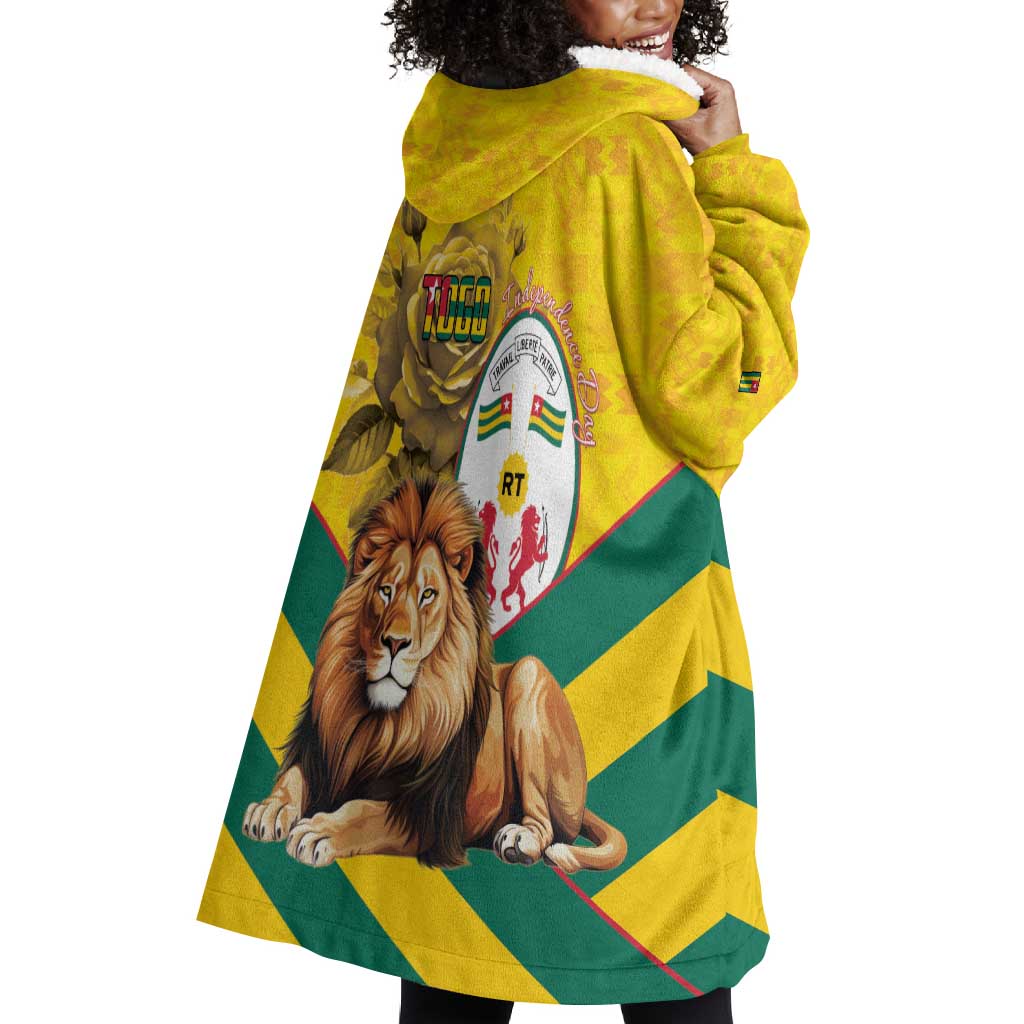 Happy Togo Independence Day Wearable Blanket Hoodie Lion With Coat Of Arms - Kente Pattern LT15