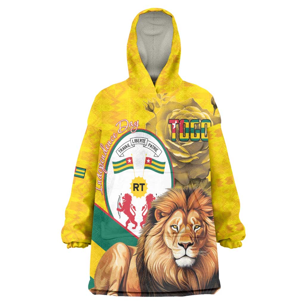 Happy Togo Independence Day Wearable Blanket Hoodie Lion With Coat Of Arms - Kente Pattern LT15