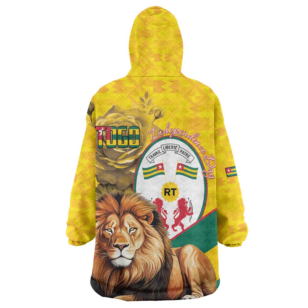 Happy Togo Independence Day Wearable Blanket Hoodie Lion With Coat Of Arms - Kente Pattern LT15