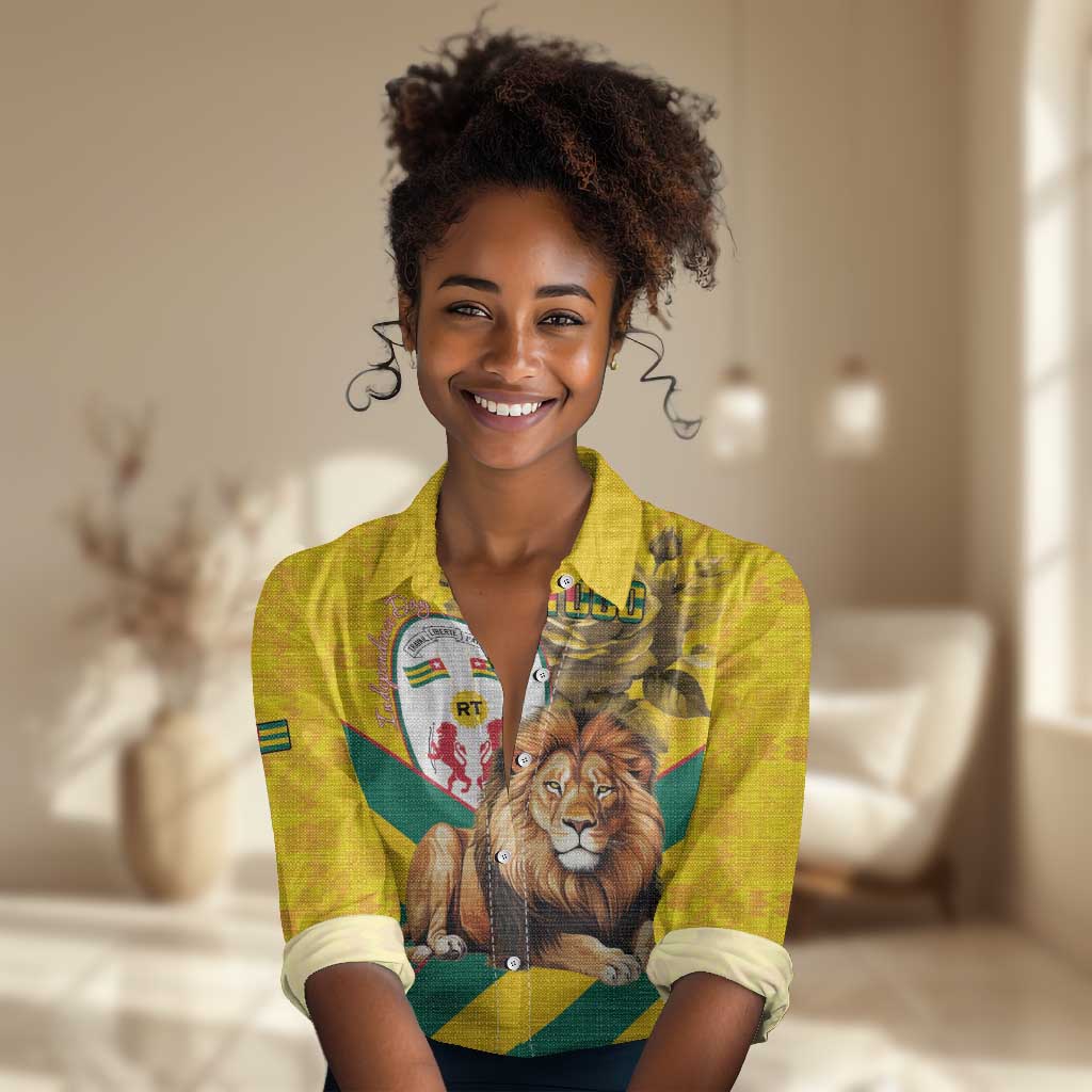 Happy Togo Independence Day Women Casual Shirt Lion With Coat Of Arms - Kente Pattern LT15