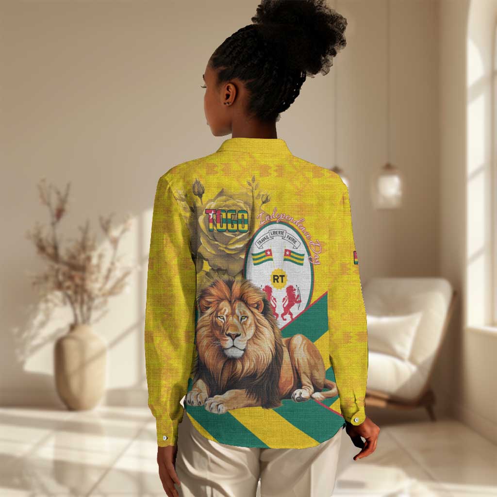 Happy Togo Independence Day Women Casual Shirt Lion With Coat Of Arms - Kente Pattern LT15