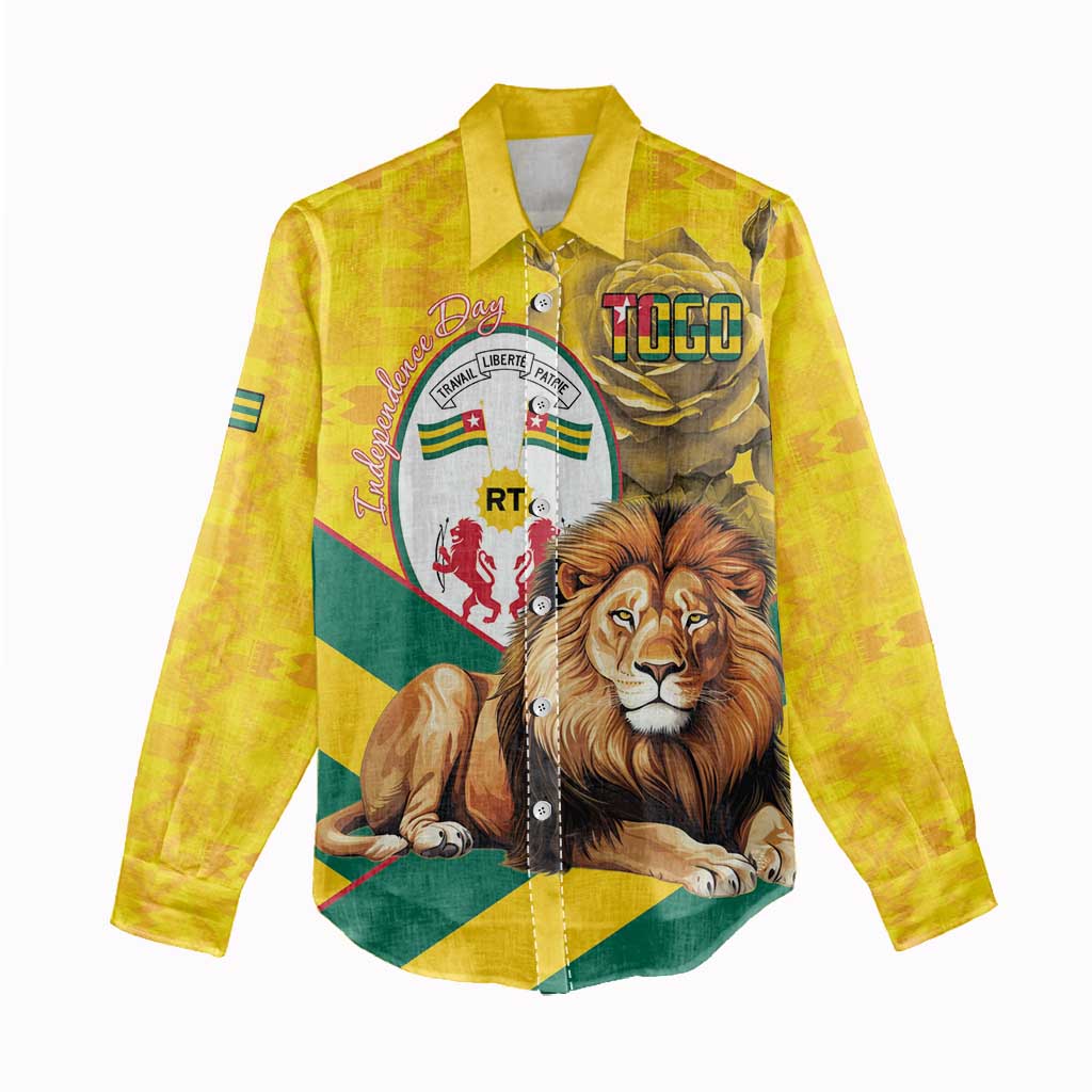 Happy Togo Independence Day Women Casual Shirt Lion With Coat Of Arms - Kente Pattern LT15