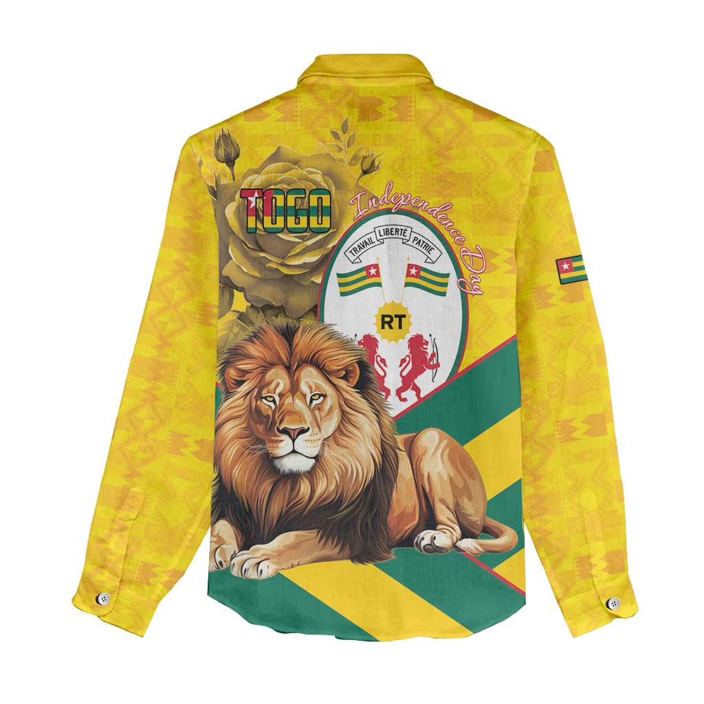 Happy Togo Independence Day Women Casual Shirt Lion With Coat Of Arms - Kente Pattern LT15