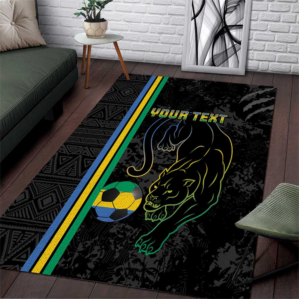 Custom Gabon Football Area Rug Go Champions - Black Ver LT15