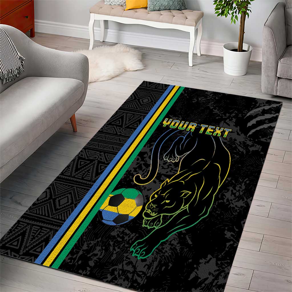Custom Gabon Football Area Rug Go Champions - Black Ver LT15