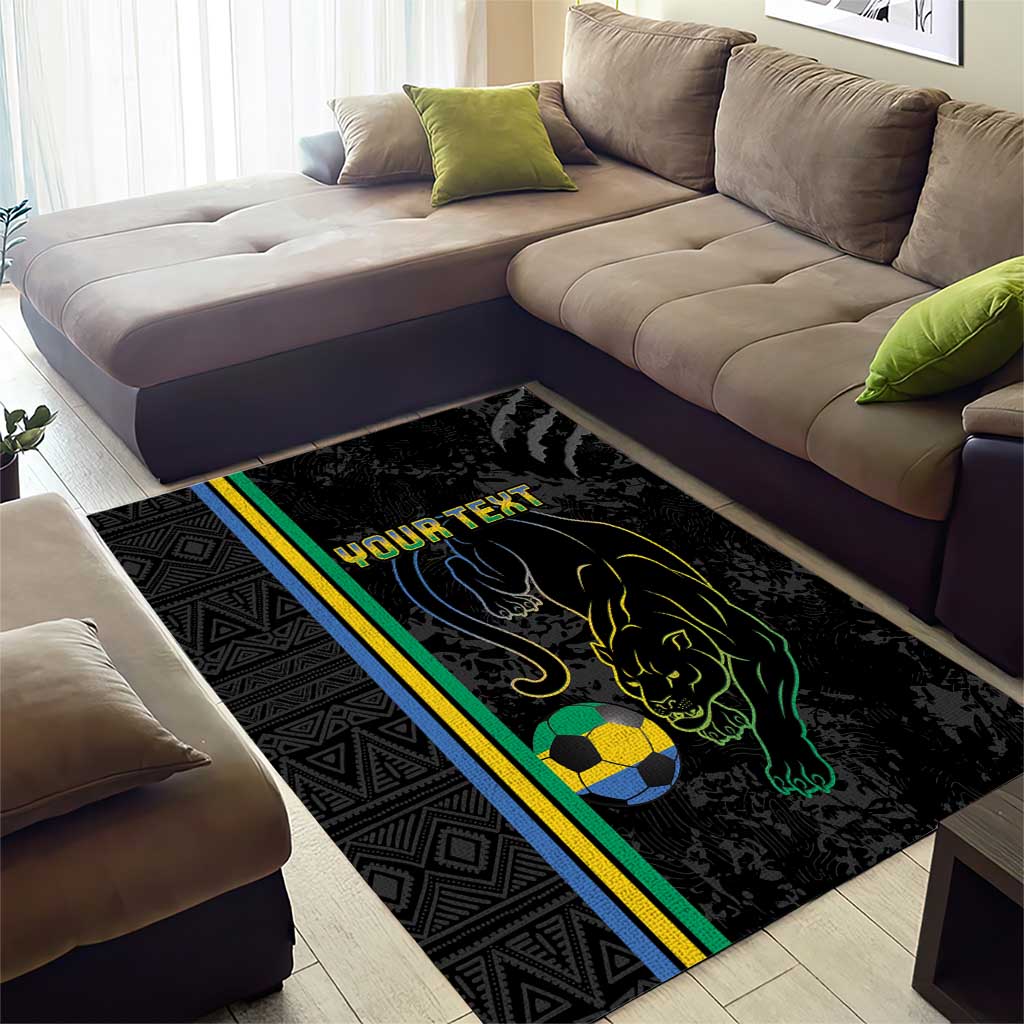 Custom Gabon Football Area Rug Go Champions - Black Ver LT15