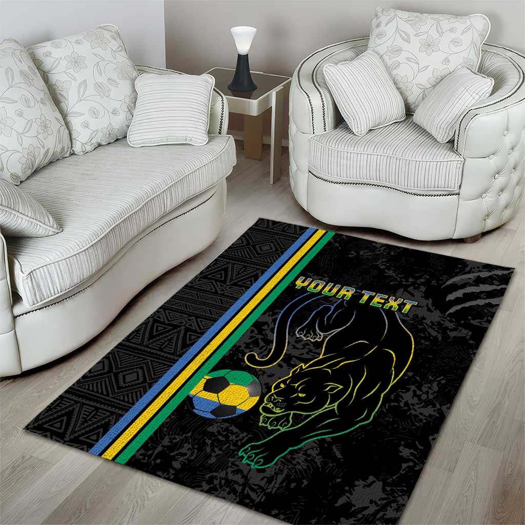 Custom Gabon Football Area Rug Go Champions - Black Ver LT15