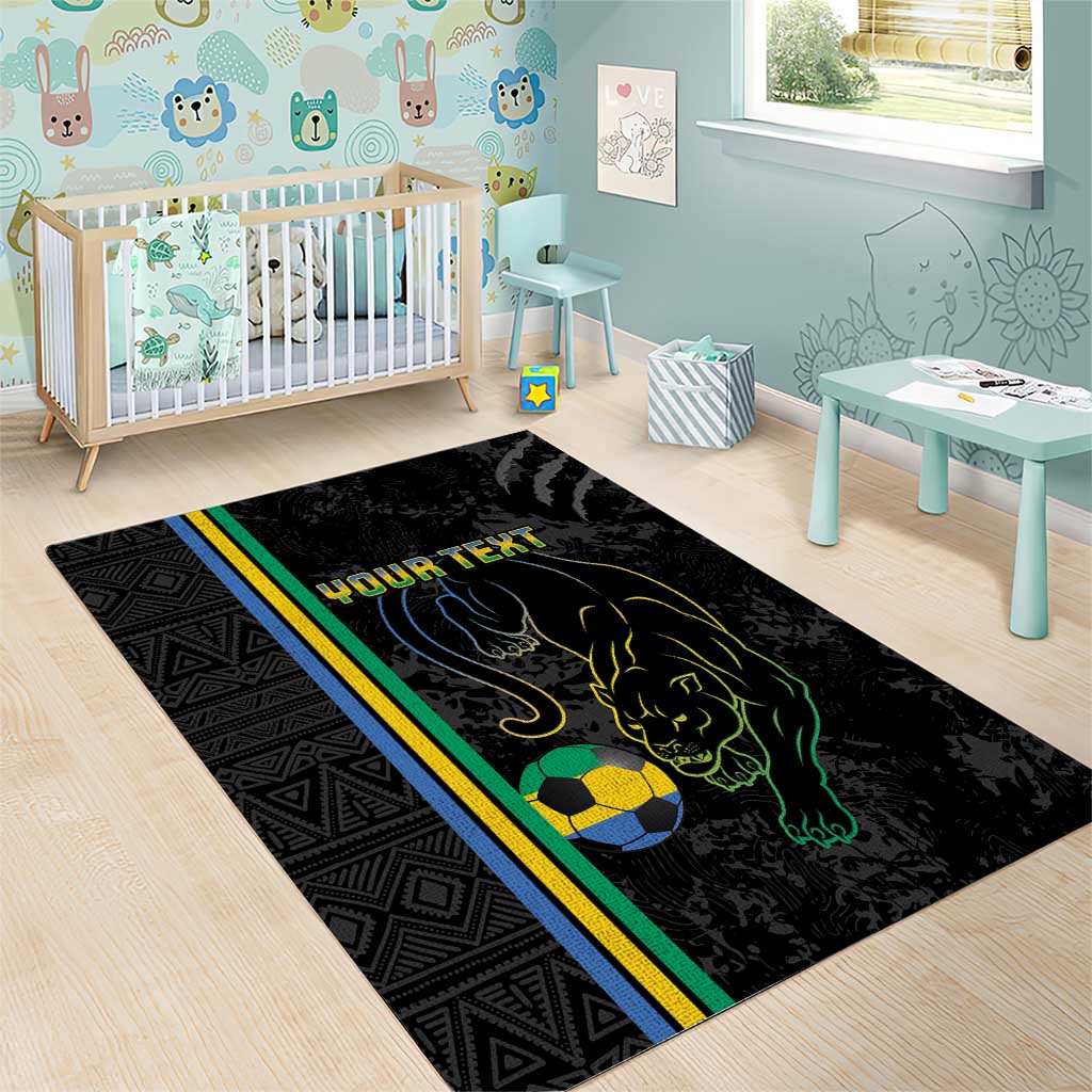 Custom Gabon Football Area Rug Go Champions - Black Ver LT15