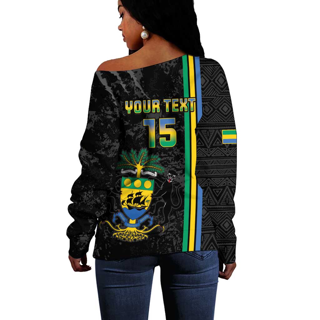 Custom Gabon Football Off Shoulder Sweater Go Champions - Black Ver LT15