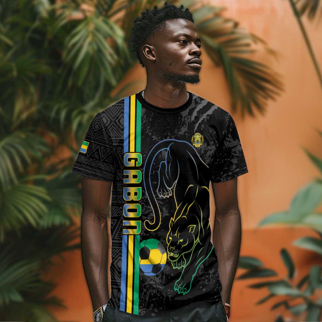 Custom Gabon Football T shirt Go Champions - Black Ver LT15